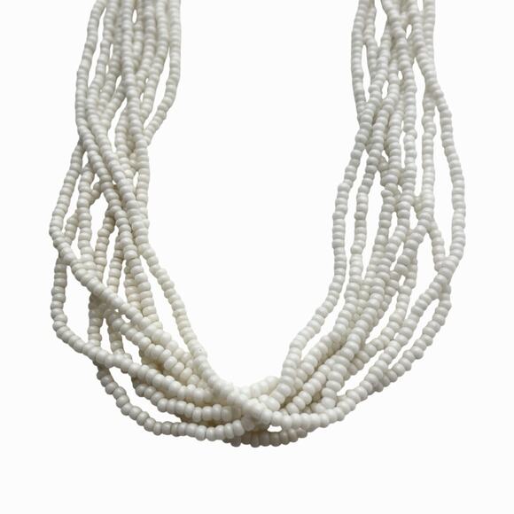 Vintage Trifari TM Necklace White Glass Seed Bead Multi Strand Bohemian Beauty - Picture 8 of 10